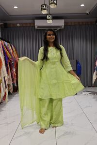 Tissue Short Kurti Plazzo Pair (Parrot)