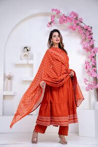 Mal Cotton Bandhani Ghera Pair (Orenge)