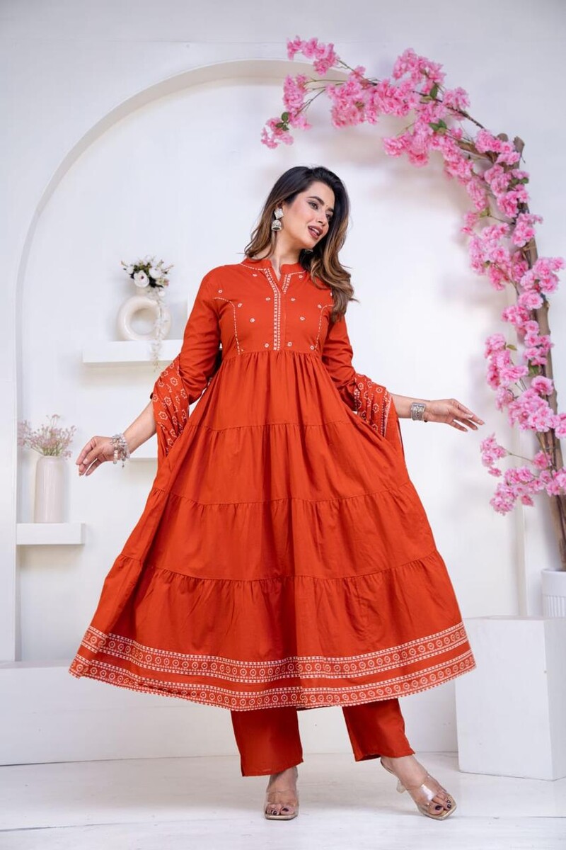 Mal Cotton Bandhani Ghera Pair (Orenge)