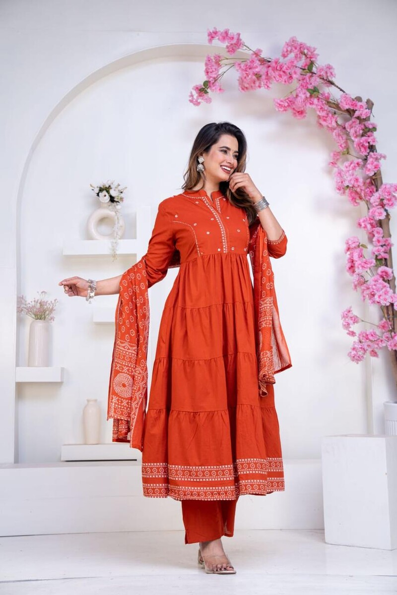 Mal Cotton Bandhani Ghera Pair (Orenge)