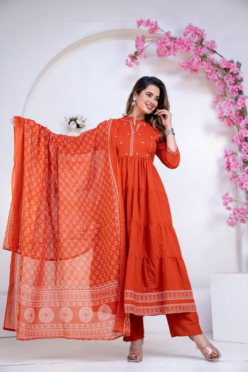 Mal Cotton Bandhani Ghera Pair (Orenge)