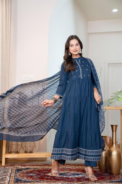 Mal Cotton Bandhani Ghera Pair (Blue)