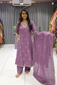 V Neck Mal Cottton A Line Cut Pair (Light Purple)