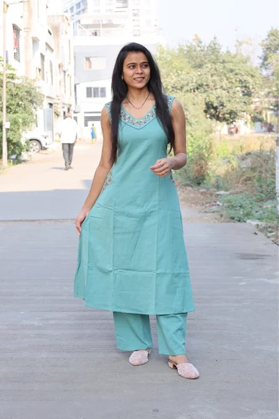 Sleeve Less Pocket Work Plazzo Pair (Bottel Green)