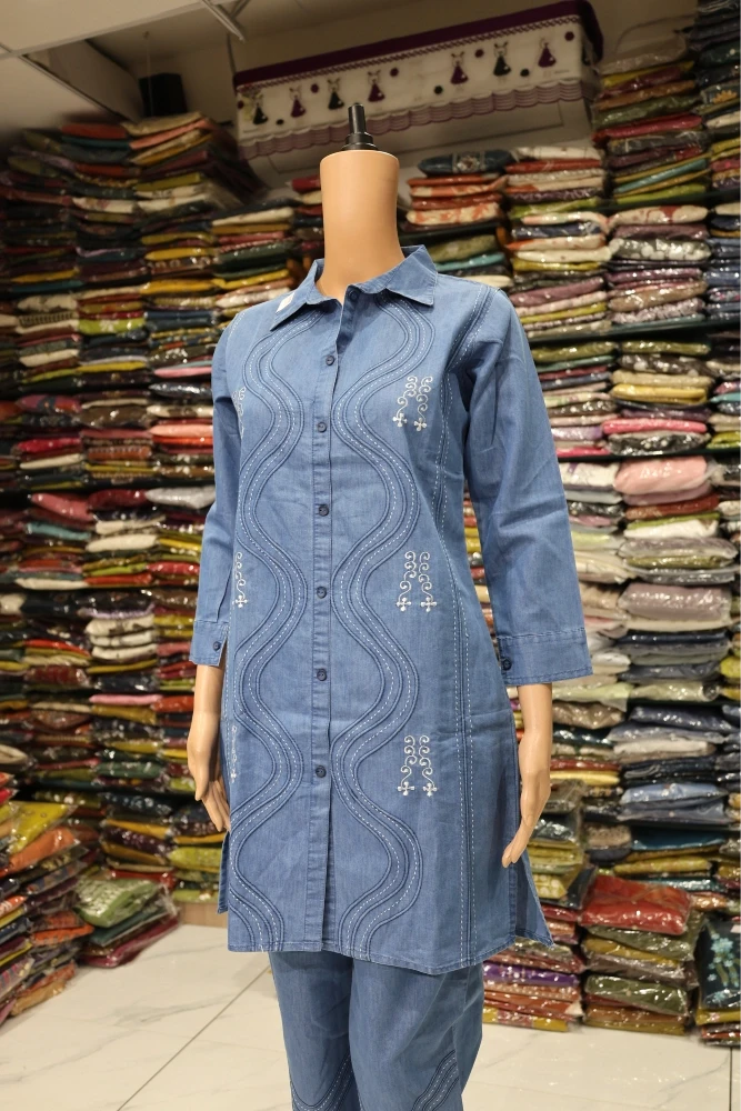 Denim Stanad Patti Dori Work Cord Set (Light Sky)