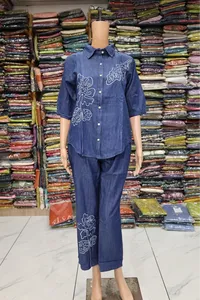 Collar Shirt Denim Cord -set (Dark Blue)