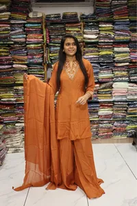 Pure Chinon Neck Work Short Kurti Plazza Pair (Orenge)