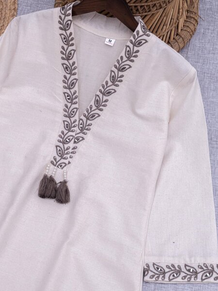 Khadi Cotton V Neck Plazzo Pair