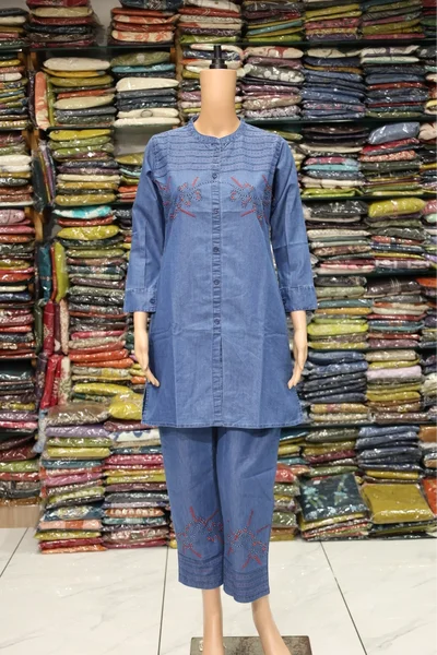 Denim Stanad Patti Dori Work Cord Set (Dark Blue)