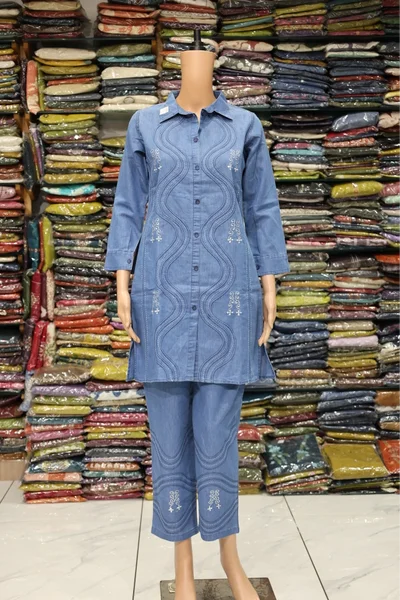 Denim Dori Work Snake Pattarn Cord Set (Light Sky)