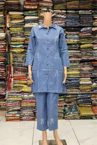 Denim Dori Work Snake Pattarn Cord Set (Light Sky)