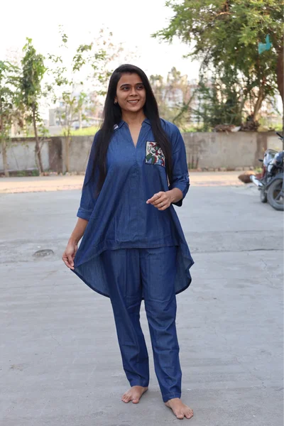 Denim Pocket Work Up & Down Top Cord Set