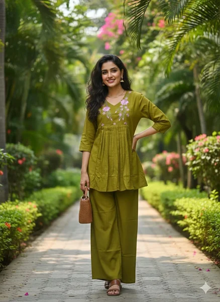 V Neck Work Chipati Cord-set (Mustard)