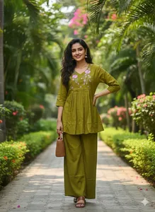 V Neck Work Chipati Cord-set (Mustard)