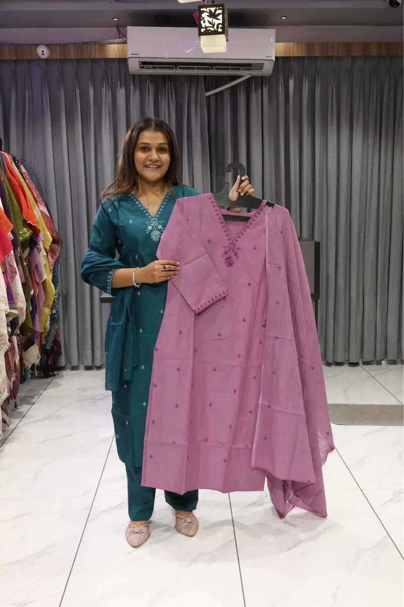 V Neck Duptta Pair( Hot Pink)