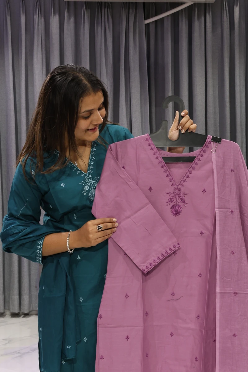 V Neck Duptta Pair( Hot Pink)