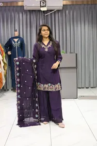 Roman Short Kurti Plazzo Pair ( Wine )