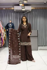 Roman Short Kurti Plazzo Pair ( Coffee )