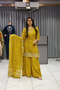 Roman Short Kurti Plazzo Pair ( Mustred )