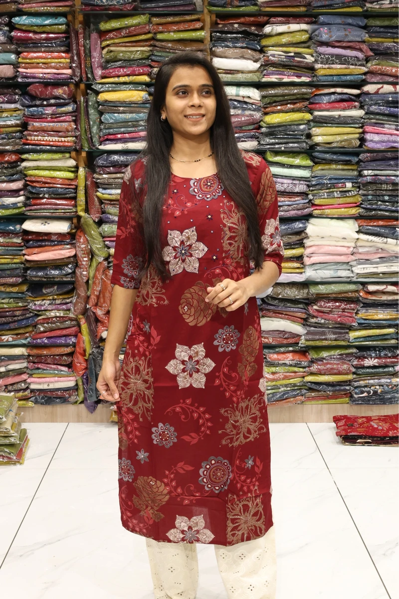 Yellow Flower Printed Kurti