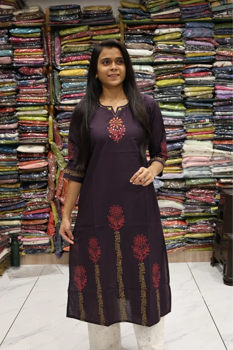 Sun Flower Block Print Kurti