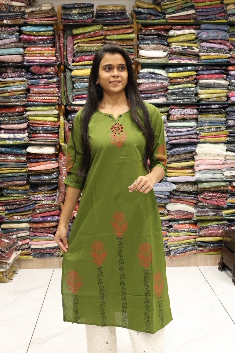 Sun Flower Block Print Kurti