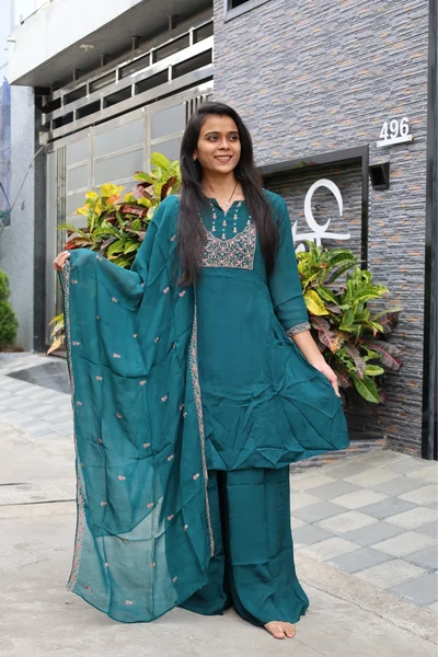 Pure Chinon Neck Work Short Kurti Plazza Pair