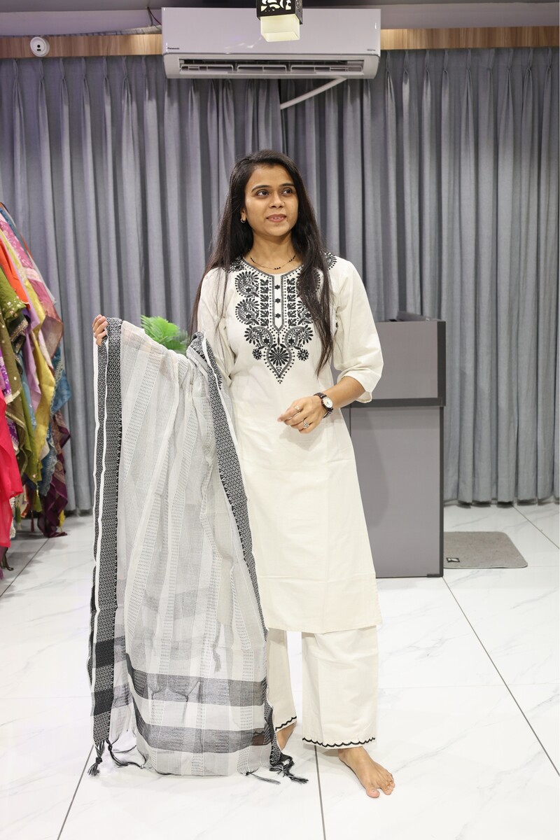 Mango Work White Duptta Pair