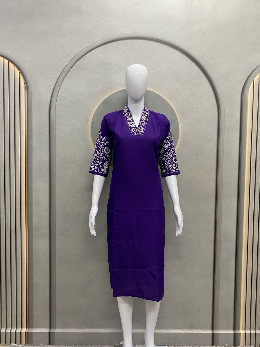 V Neck Sliv Work Kurti (Purpul)
