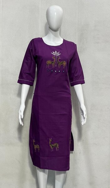 Applique Work Haran Kurti (Dark Purple)