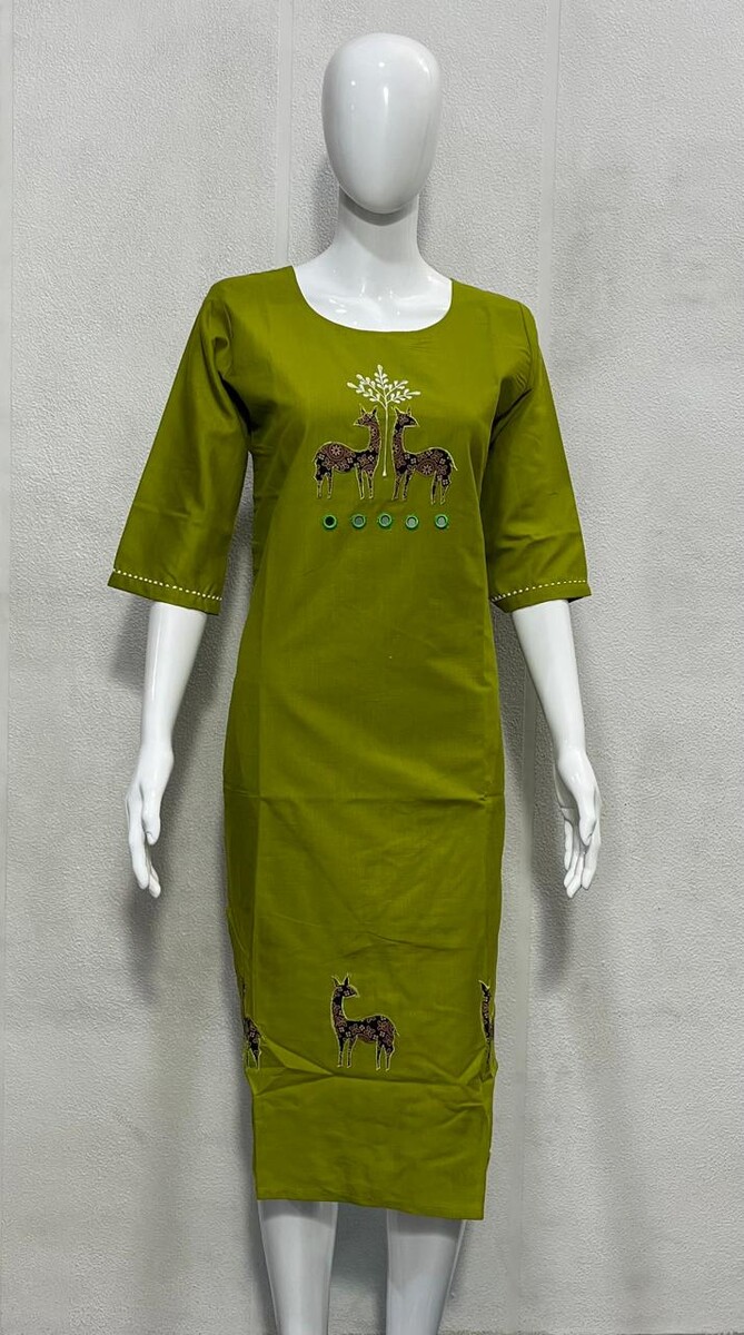 Applique Work Haran Kurti (Dark Parrot)