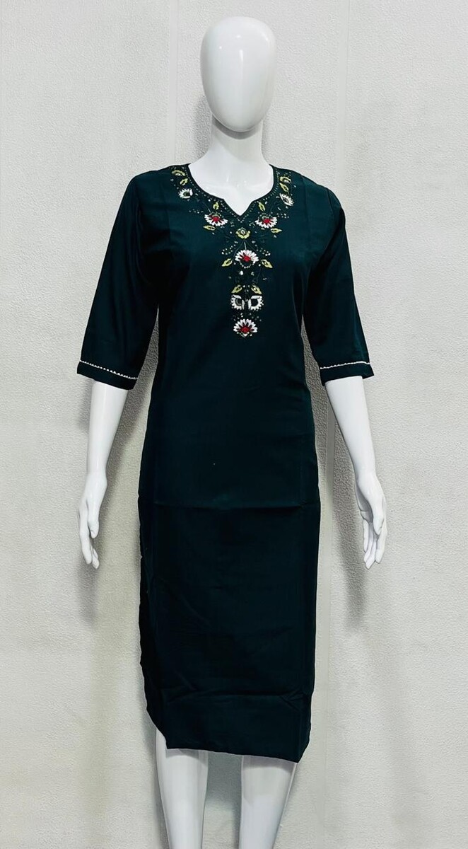 Neck Work Kurti (Mor Peach)