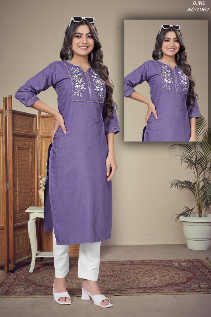 Rose Work Kurti (Light Purpul)