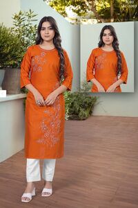 Shoulder & Daman Work Kurti(Orange)