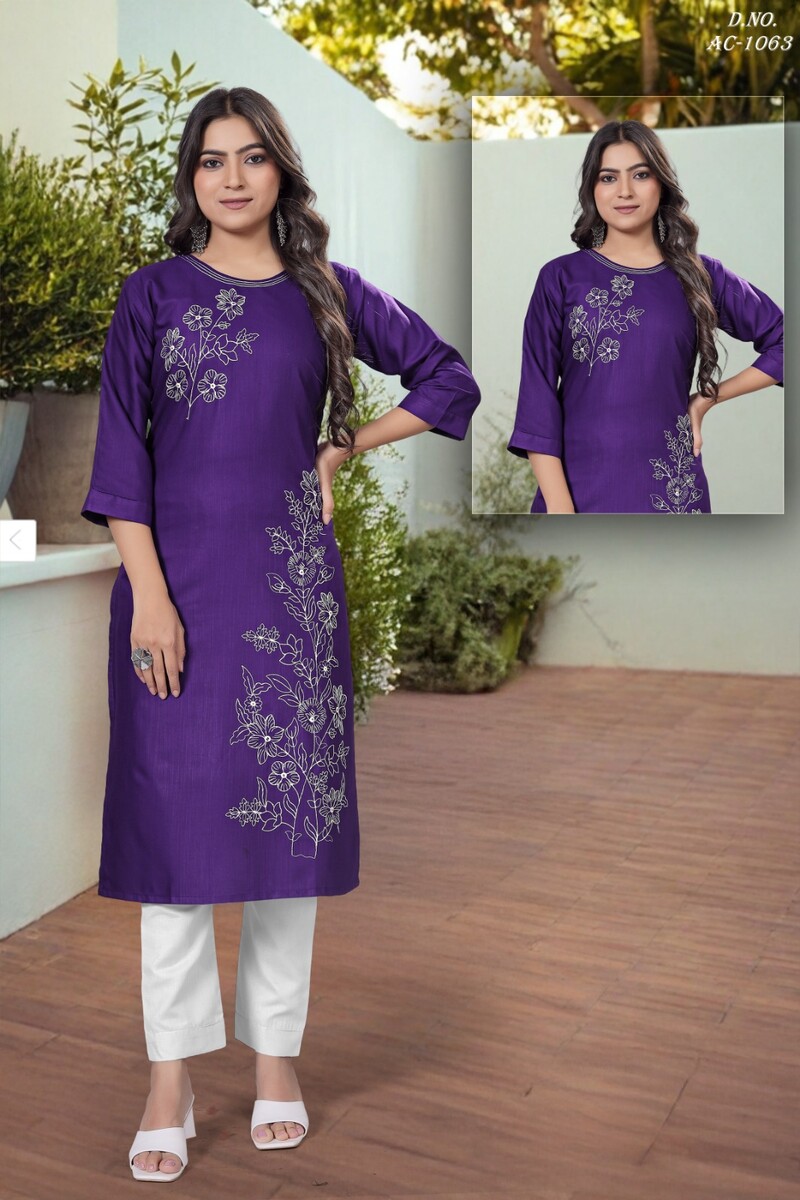 Shoulder & Daman Work Kurti(Purpul)