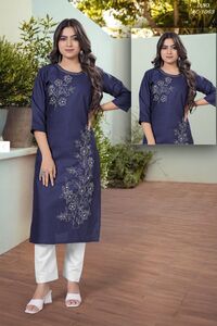 Shoulder & Daman Work Kurti (Blue)