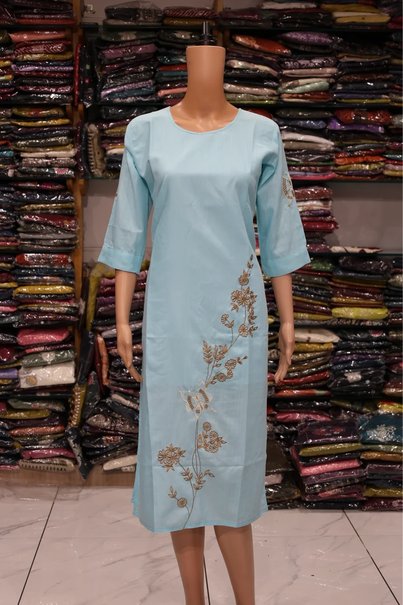 Daman Vel Work Kurti(Sky)