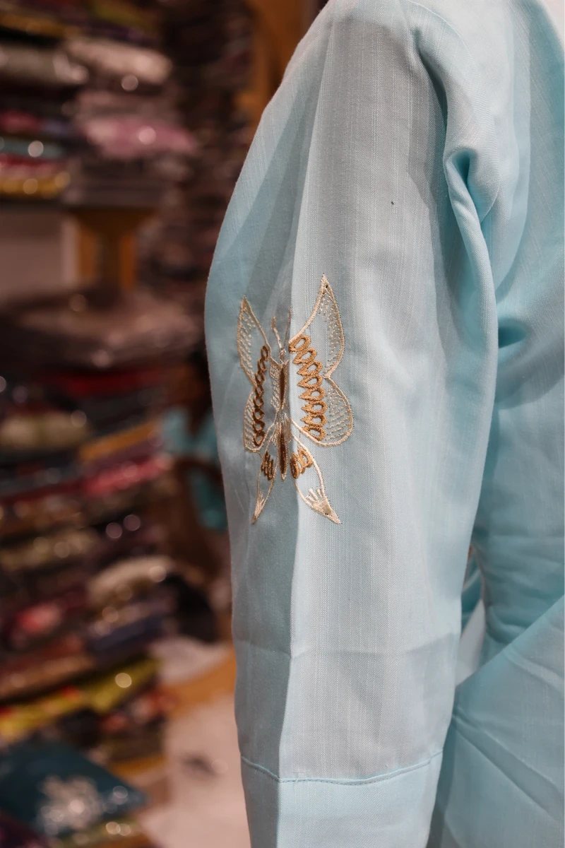 Daman Vel Work Kurti(Sky)