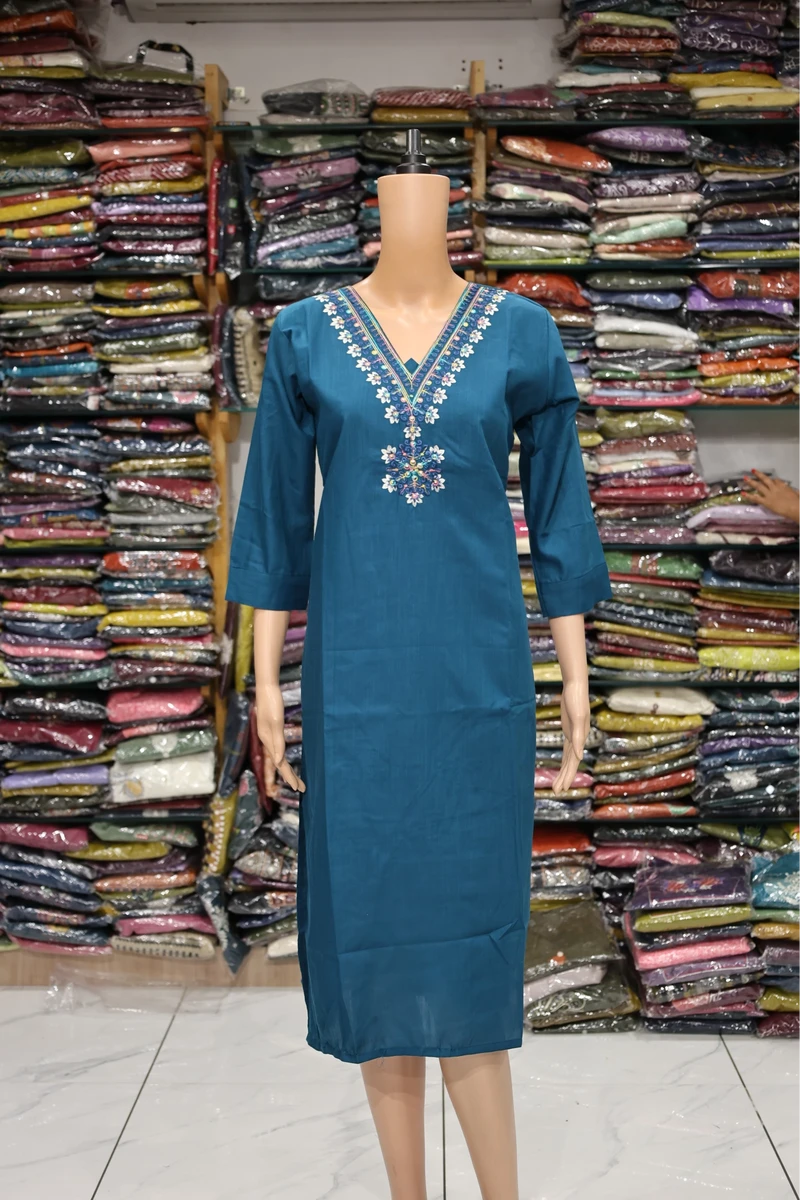 V Neck Embroidery Work kurti (Morpich)