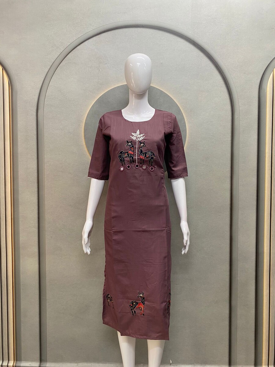 Applique Work Haran Kurti (Rose Gold)