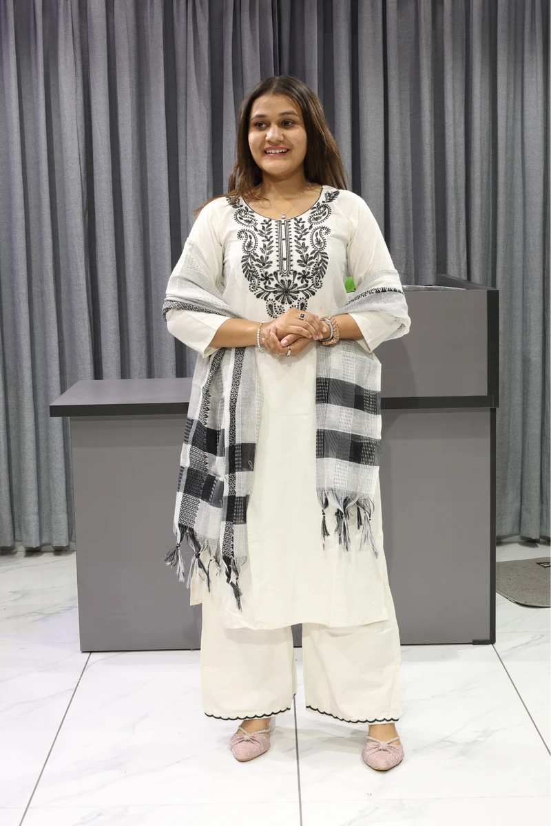 Mango With Vel Work White Duptta Pair