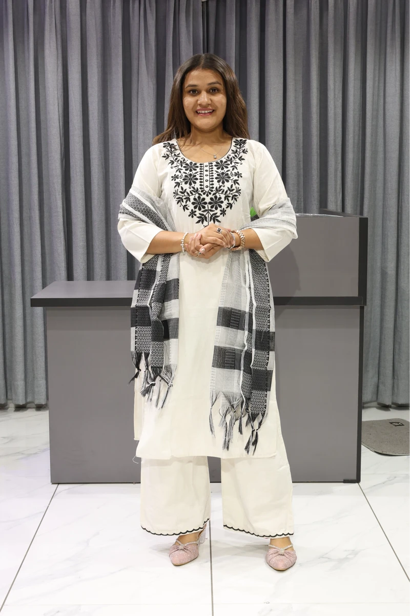 Pandadi Work White Duptta Pair