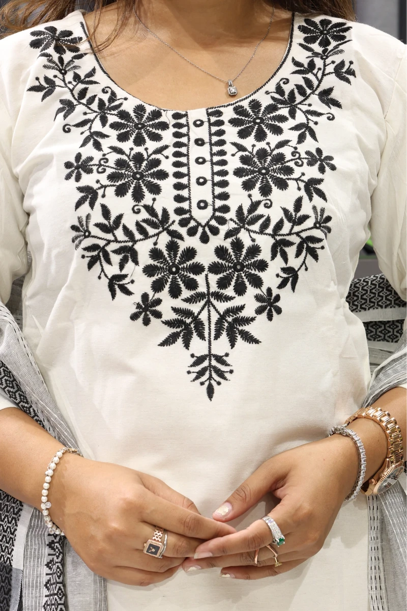 Pandadi Work White Duptta Pair