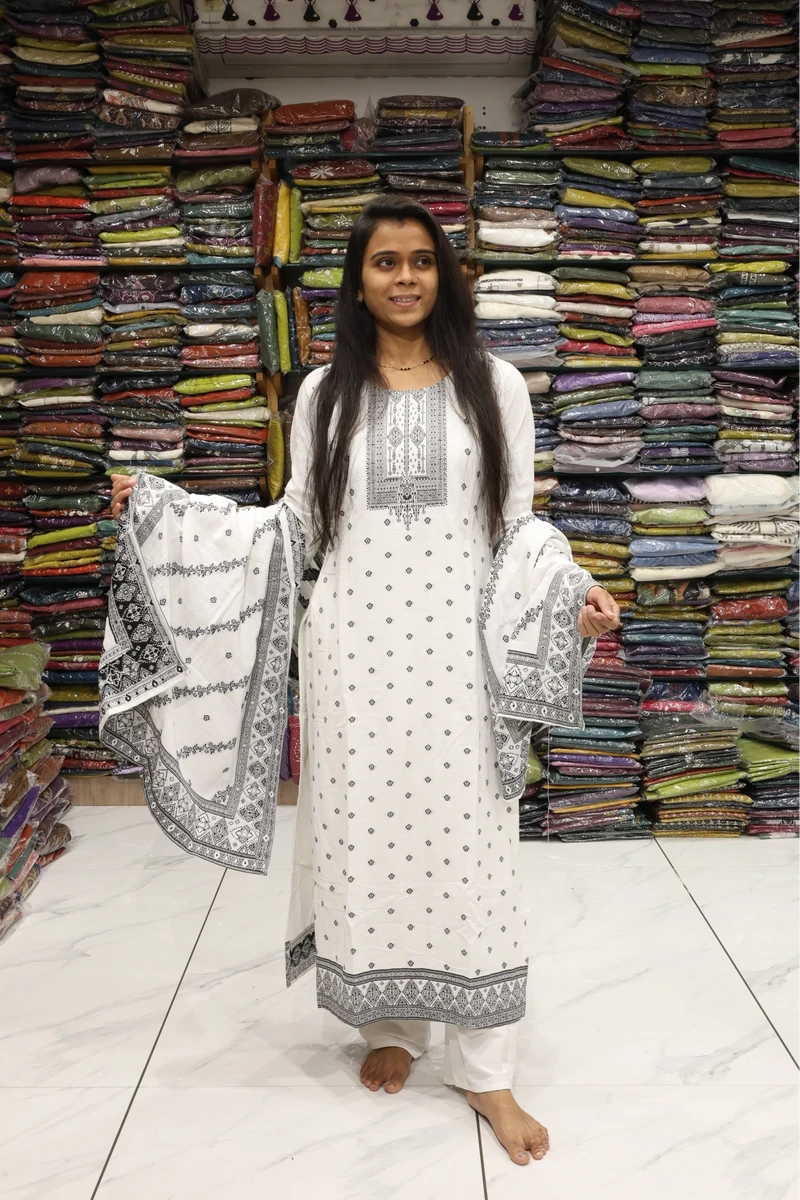 All Over Buti work White Duptta Pair