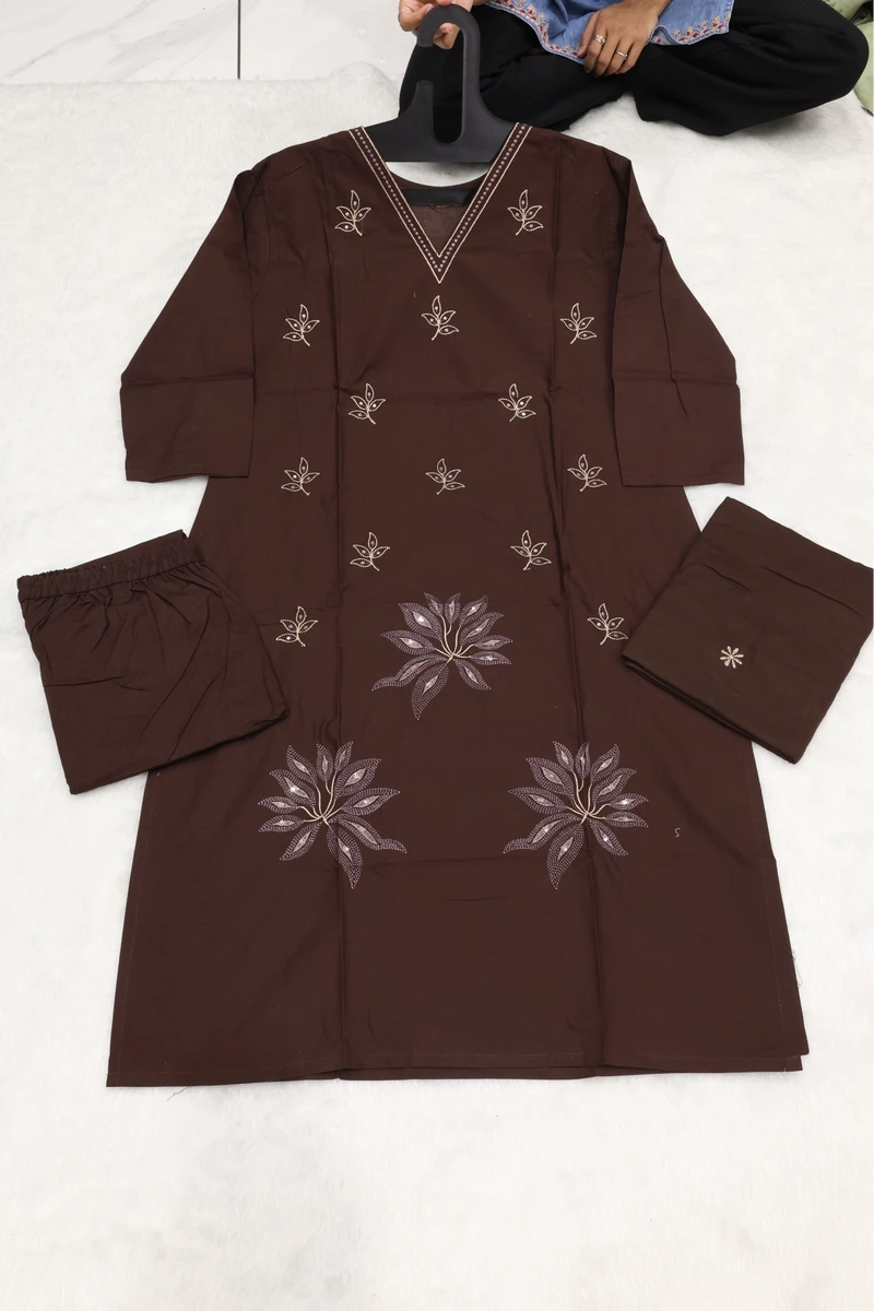 V Neck Pan Butti Work Duptta