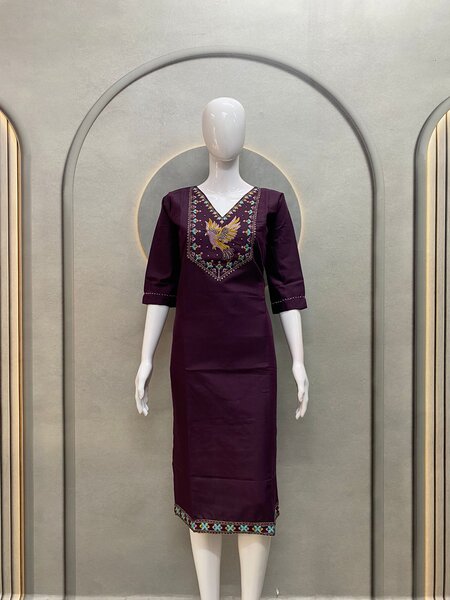 V Neck Bird Work Kurti