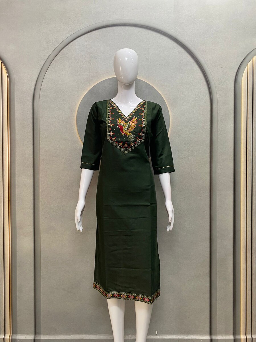 V Neck Bird Work Kurti