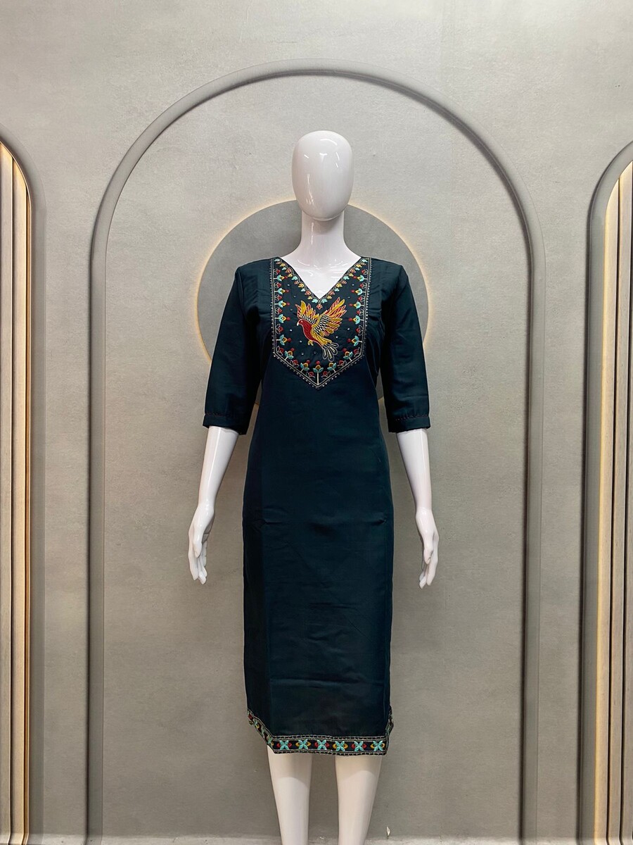 V Neck Bird Work Kurti