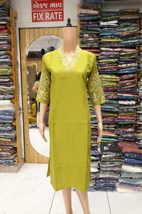 V Neck Sliv Work Kurti