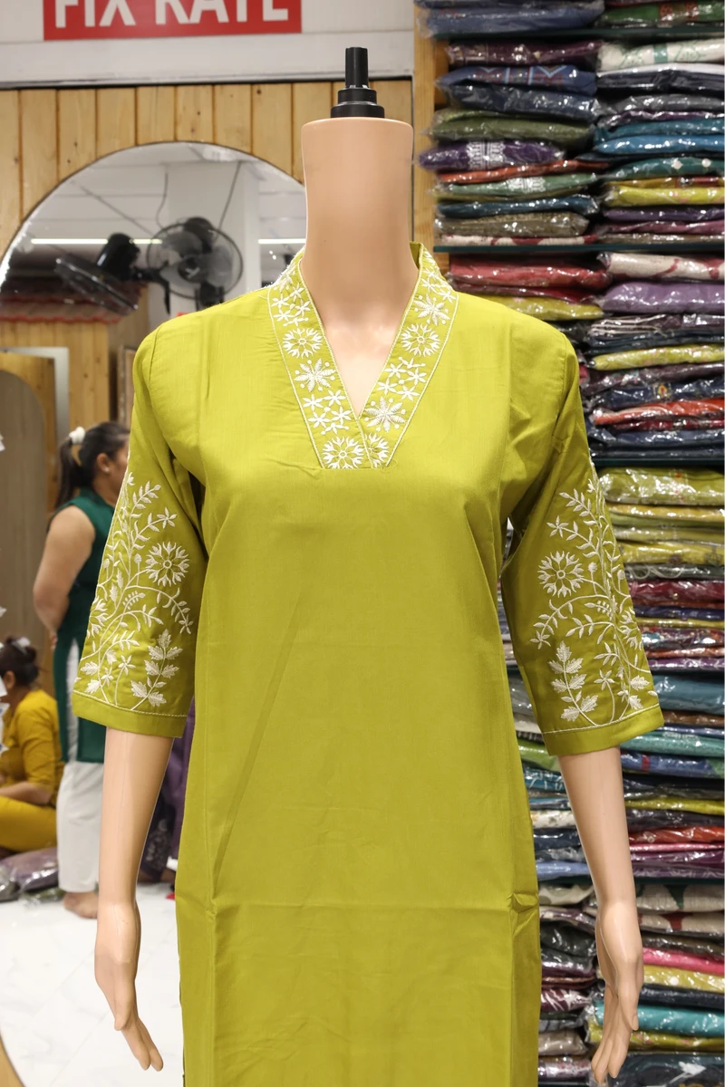 V Neck Sliv Work Kurti